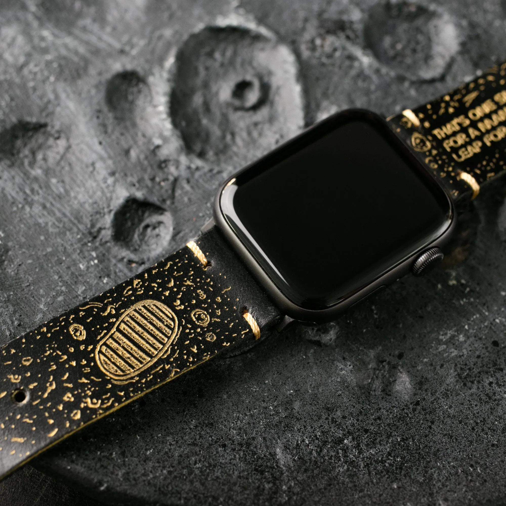 Gold Moon - Apple Watch Leather Band - Black