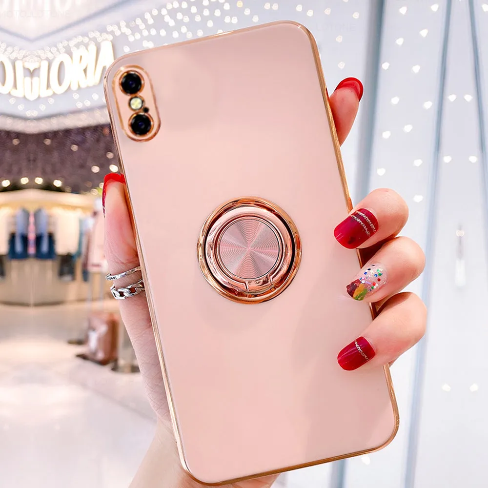 Gold Plating Metal Stand Ring Case - iPhone X Series