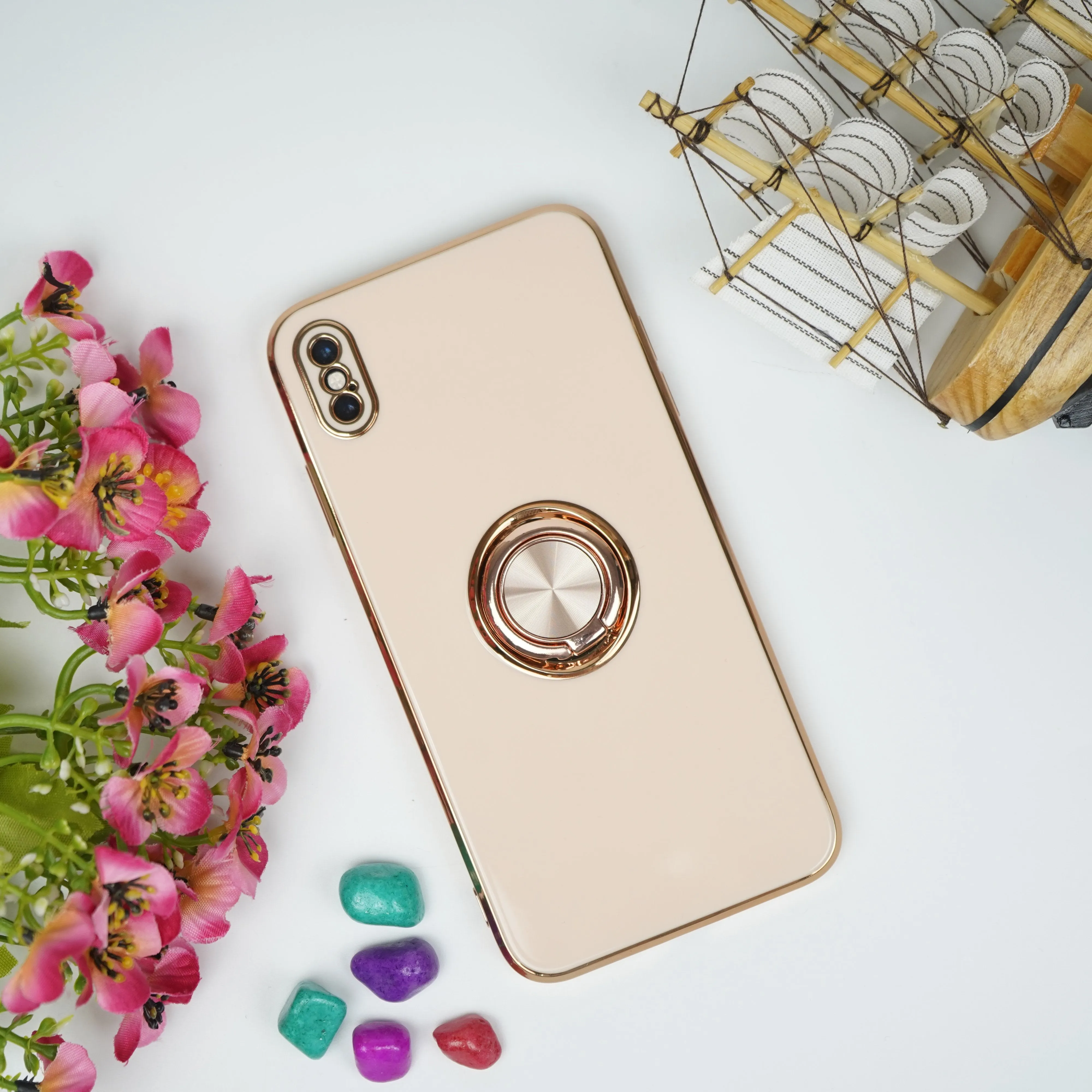 Gold Plating Metal Stand Ring Case - iPhone X Series