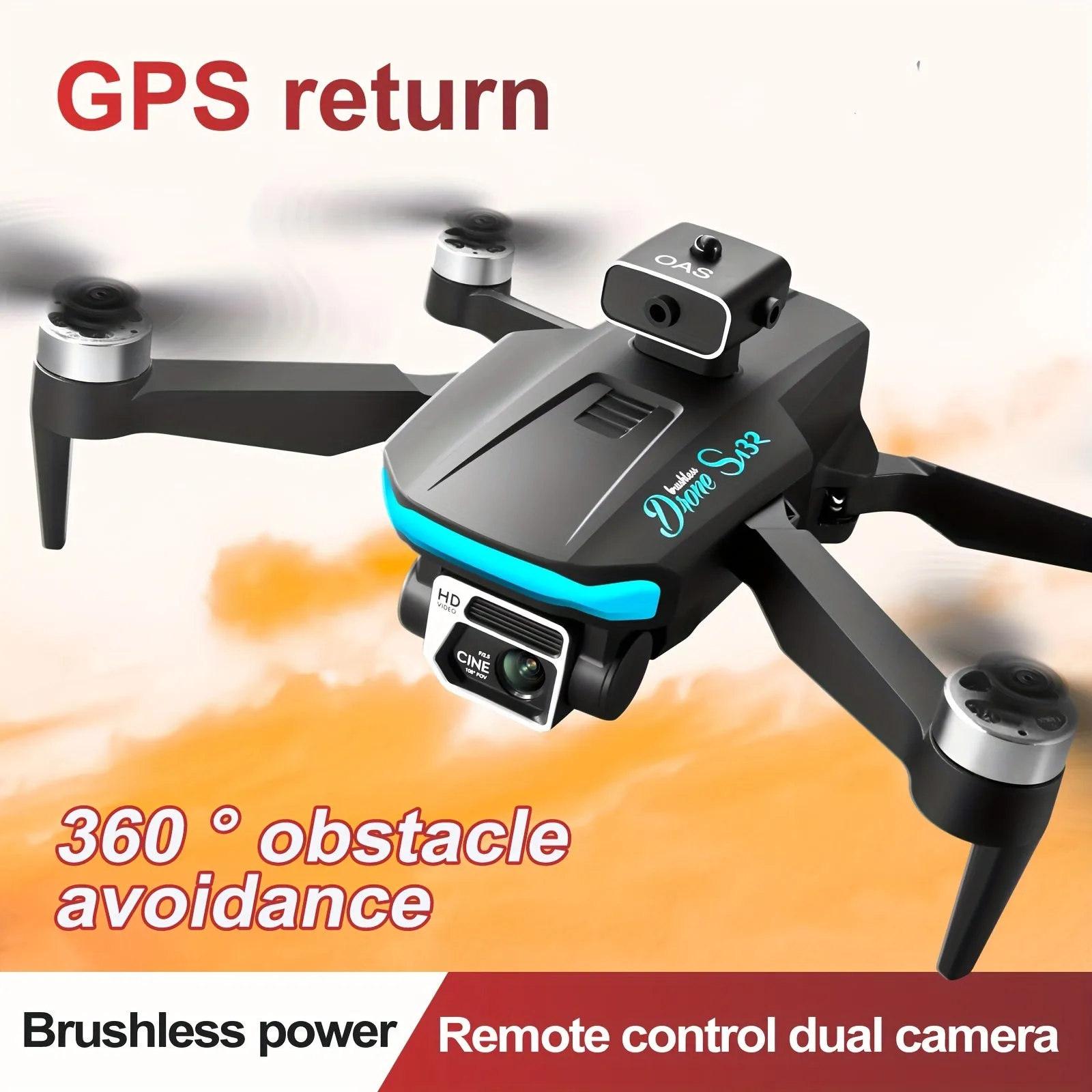 GPS Positioning Drone S132 with Brushless Motor, Intelligent Obstacle Avoidance, Optical Flow Positioning, ESC WiFi Dual HD Camera, and 18-Minute Battery Life