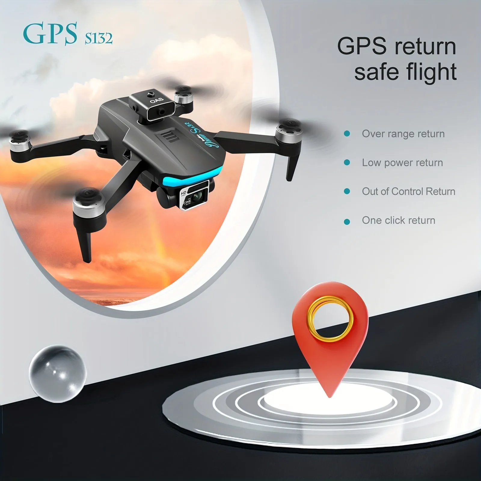 GPS Positioning Drone S132 with Brushless Motor, Intelligent Obstacle Avoidance, Optical Flow Positioning, ESC WiFi Dual HD Camera, and 18-Minute Battery Life