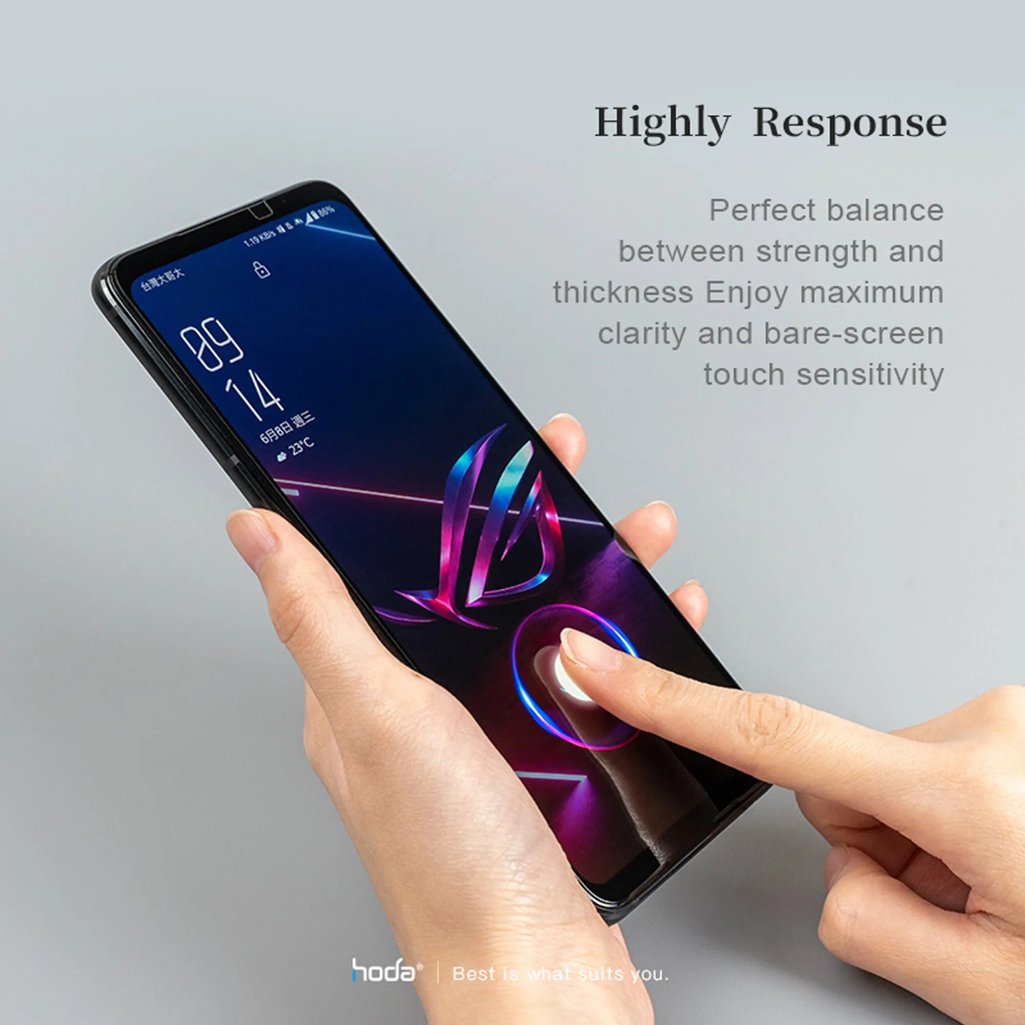 Hoda Tempered Glass for Asus ROG Phone 7 - 6 - 5 - 5 Pro - 5 Ultimate - 5s - 5s Pro ( 2.5D 0.21mm Full Coverage Screen Protector ) - Clear (Barcode: 4711103544860 )