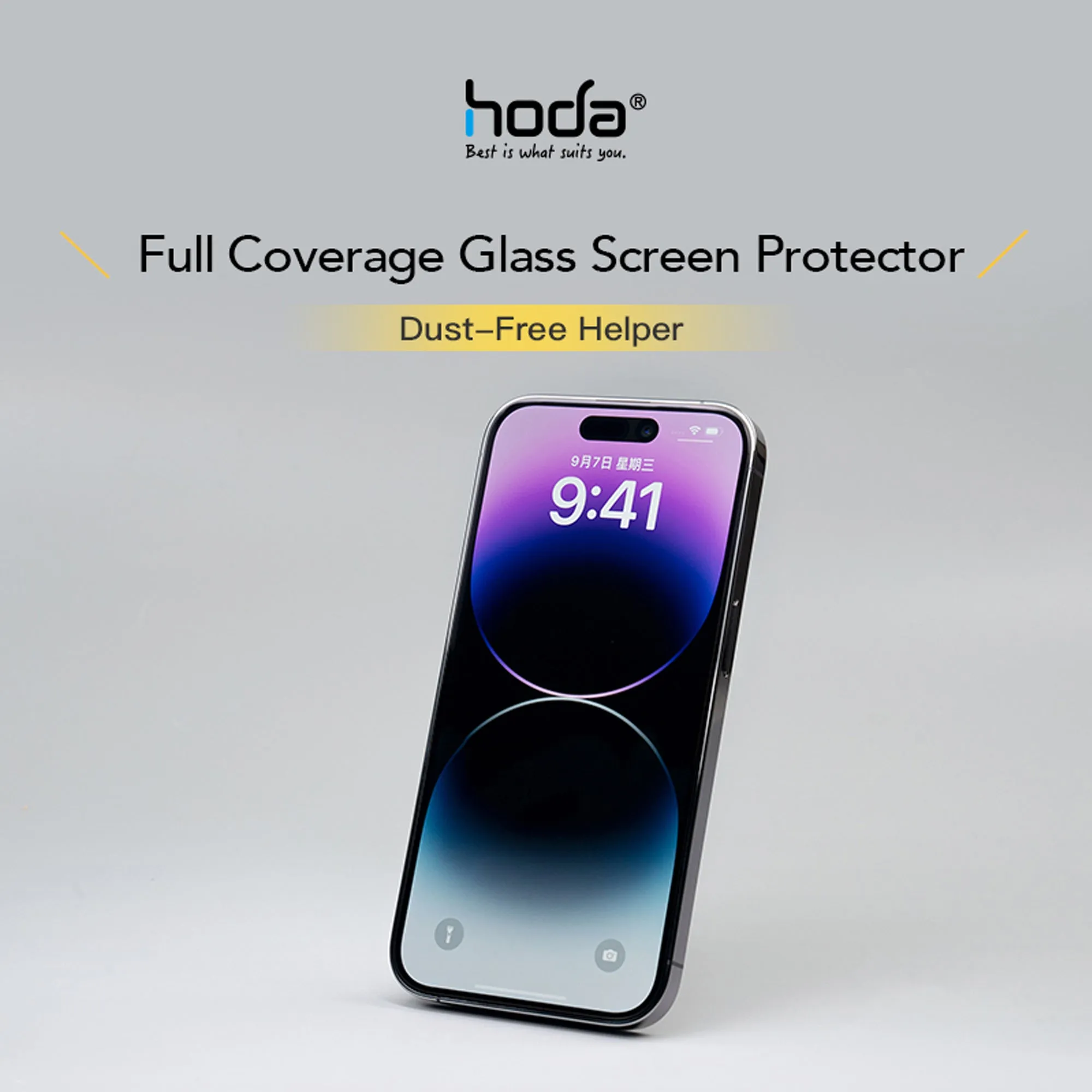 Hoda Tempered Glass Screen Protector for iPhone 14 - 13 - 13 Pro (Dust Free Helper Included) 0.33mm Full Coverage - Clear ( Barcode: 4711103545423 )