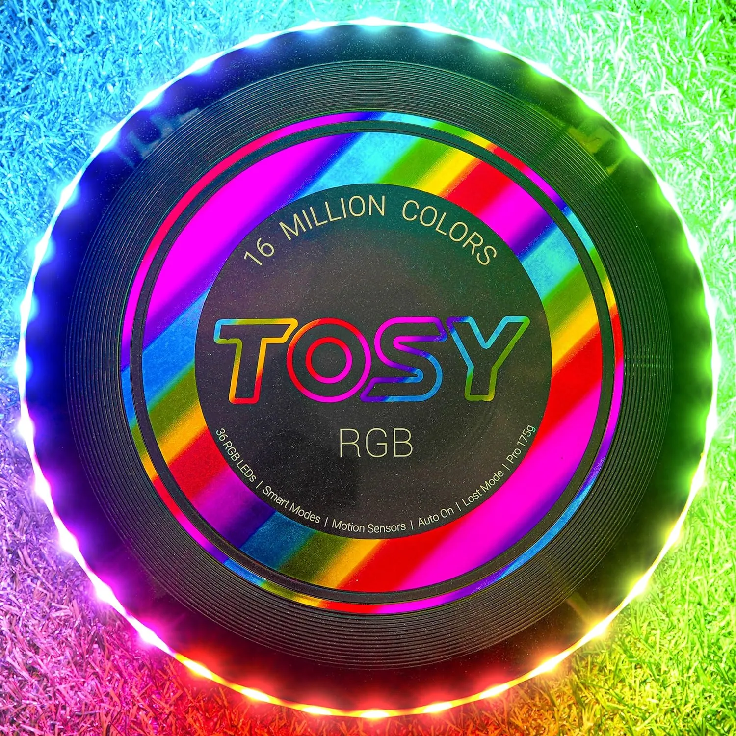 ITEM# 0199   Flying Disc - 16 Million Color RGB or 36 or 360 LEDs, Extremely Bright, Smart Modes, Auto Light Up, Rechargeable, Cool Fun 175g frisbee (Watch Video)