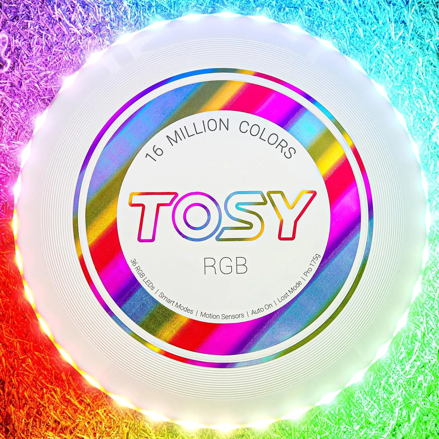 ITEM# 0199   Flying Disc - 16 Million Color RGB or 36 or 360 LEDs, Extremely Bright, Smart Modes, Auto Light Up, Rechargeable, Cool Fun 175g frisbee (Watch Video)