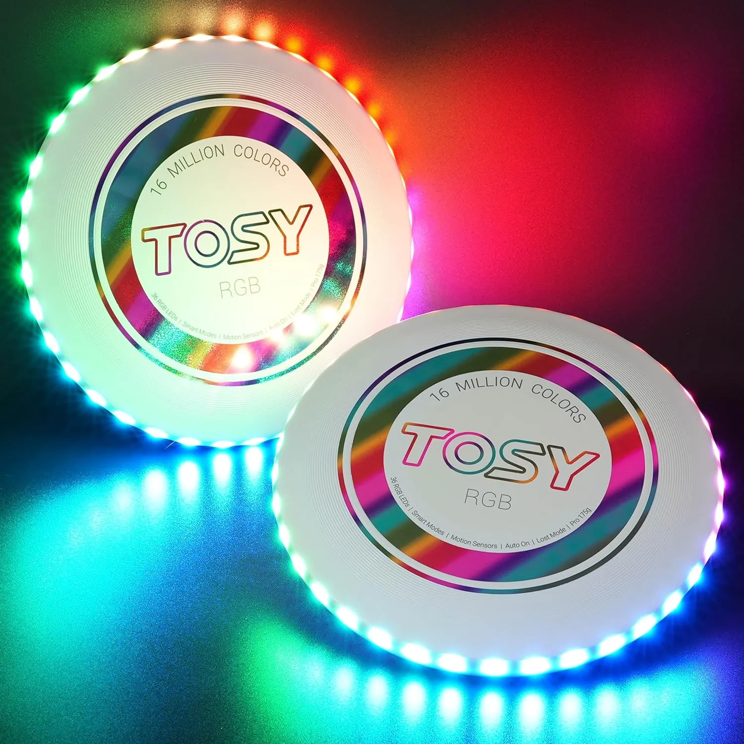 ITEM# 0199   Flying Disc - 16 Million Color RGB or 36 or 360 LEDs, Extremely Bright, Smart Modes, Auto Light Up, Rechargeable, Cool Fun 175g frisbee (Watch Video)