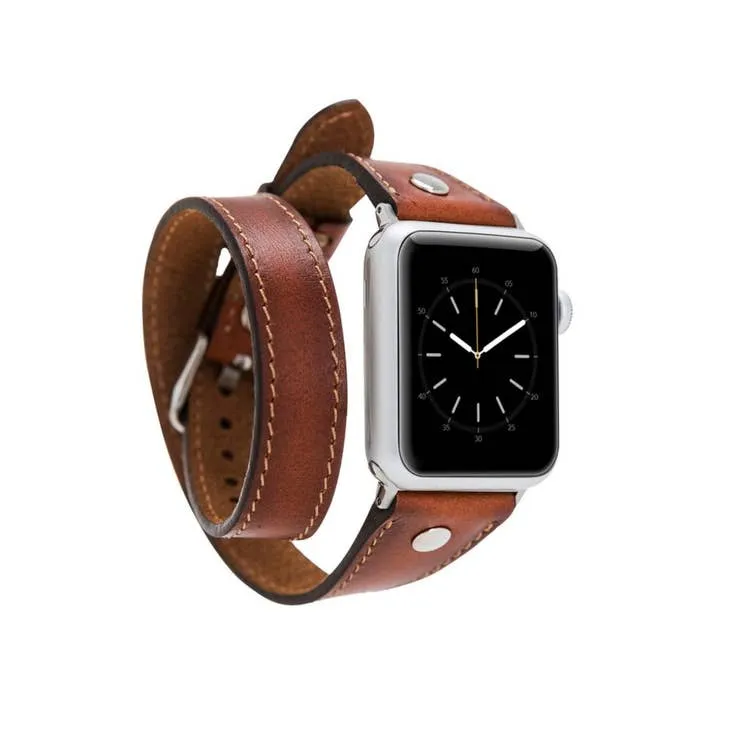 Kevin Double Tour Slim With Silver Bead Apple Watch Leather Straps (Set of 3)