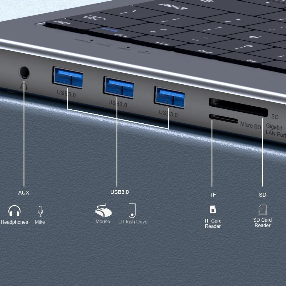 Keyboard and USB-C Hub: for Mac Android Windows Triple Display 4K HDMI SD Card RJ45 LAN Aux PD USB Hub Adapter