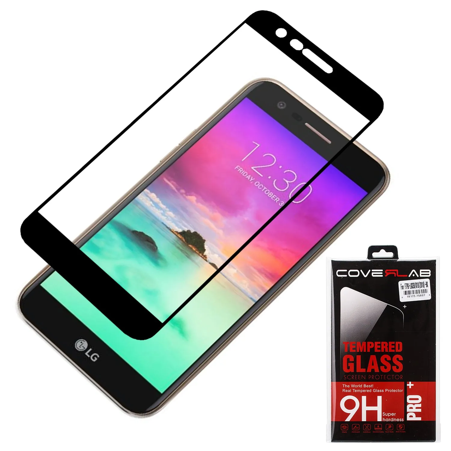 LG K10 (2018), K30, Premier Pro, K10 Plus, Phoenix Plus, Xpression Plus, K10α, X4 Plus, X410, MS245, Premium HD Temper Glass Ultra Thin Scratch Free Screen Protector - Black