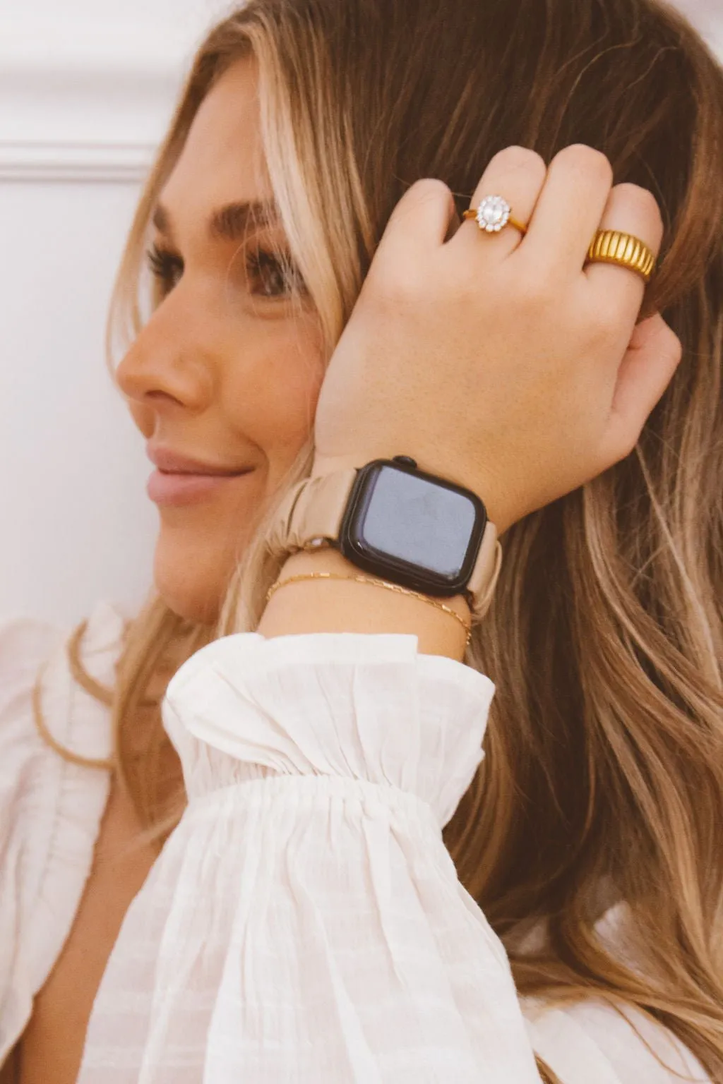 Light Tan Leather Scrunchie Band Compatible with Apple Watch