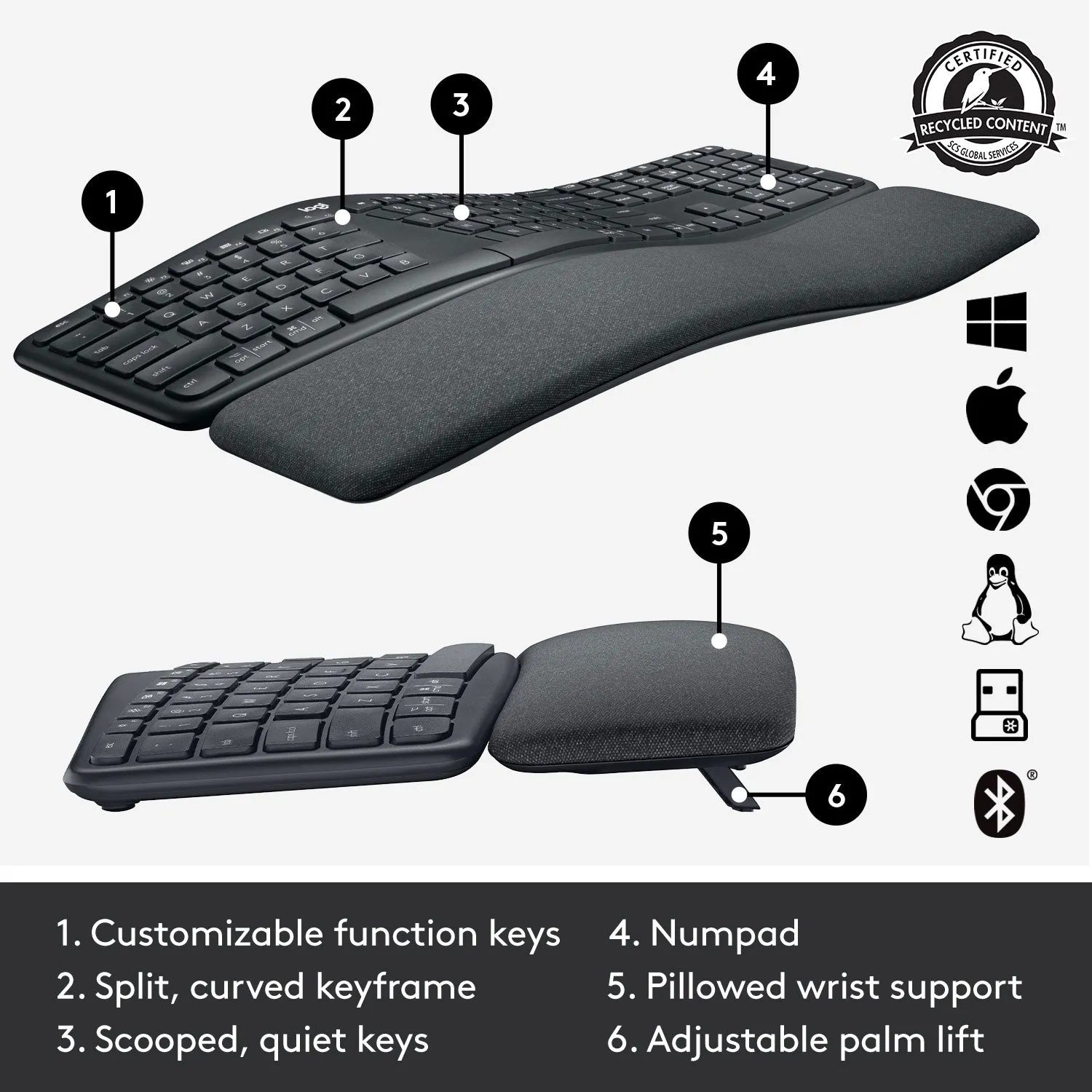 Logitech ERGO K860 Bluetooth Ergonomic Keyboard - English