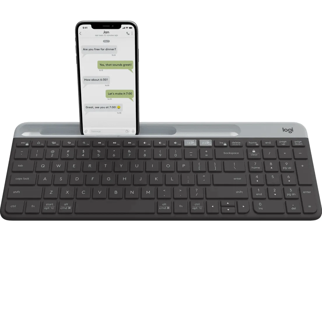 Logitech K580 Slim Multi-Device Wireless Keyboard Phone Tablet Holder Compact Graphite