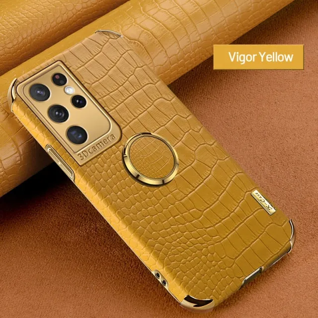 Luxury Ring Holder Leather Phone Case For Samsung Galaxy