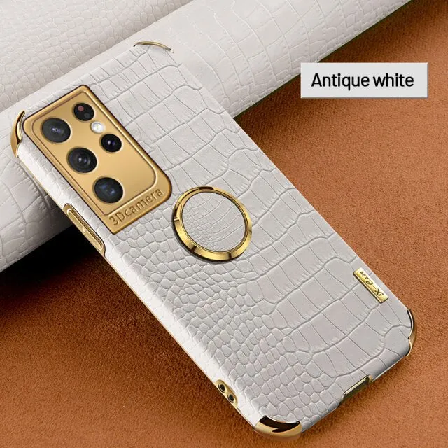 Luxury Ring Holder Leather Phone Case For Samsung Galaxy