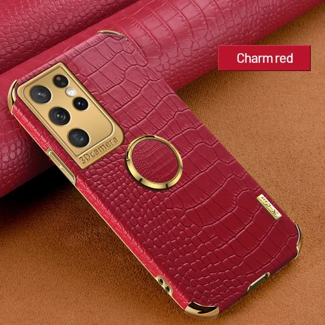 Luxury Ring Holder Leather Phone Case For Samsung Galaxy