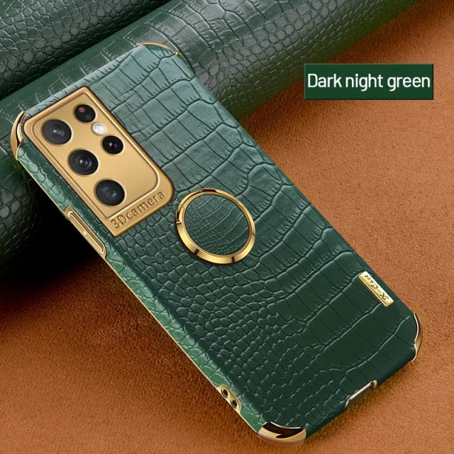 Luxury Ring Holder Leather Phone Case For Samsung Galaxy