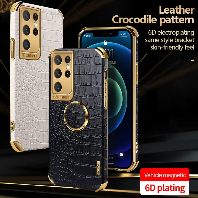 Luxury Ring Holder Leather Phone Case For Samsung Galaxy