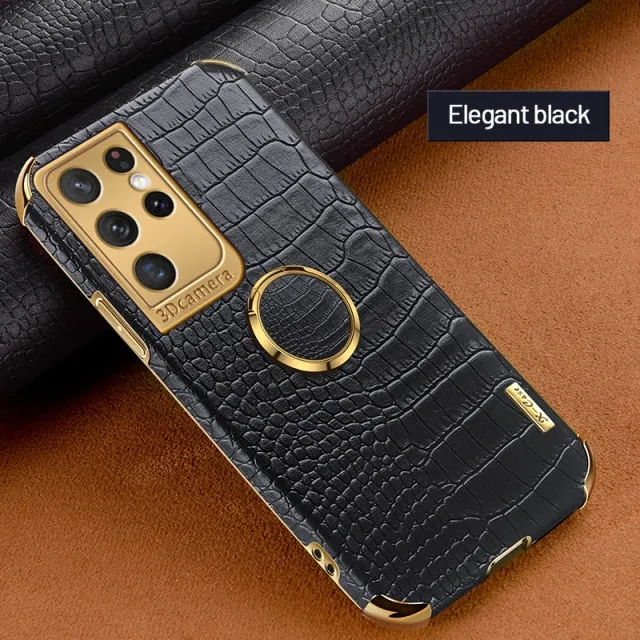 Luxury Ring Holder Leather Phone Case For Samsung Galaxy