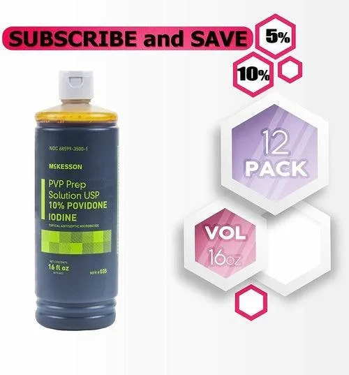 McKesson PVP Prep Solution. Pack of 12 Povidone Iodine 16 oz. 10%