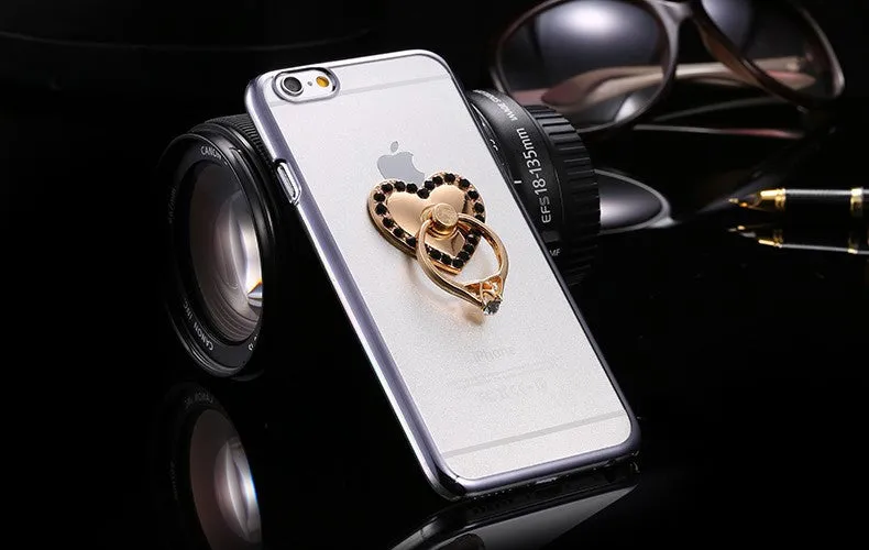 Metal Plating Bling Diamond Pattern Case For Iphone 6 6s / 6s Plus Hard PC Ring Love Stand Back Phone Cover