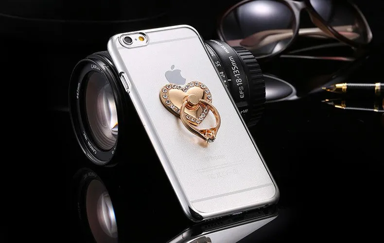 Metal Plating Bling Diamond Pattern Case For Iphone 6 6s / 6s Plus Hard PC Ring Love Stand Back Phone Cover