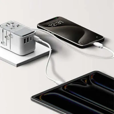 Momax 1-World  Flow 4-Port Travel Charger With Built-In USB-C Cable 35W