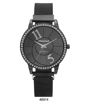 Montres Carlo Black Stainless Steel Mesh Band Watch with Magnetic Strap