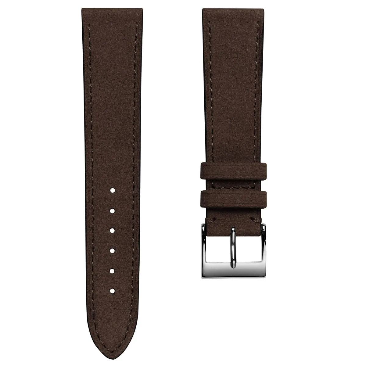 Mozet Flat Nubuck Handmade Leather Watch Strap - Chocolate Brown