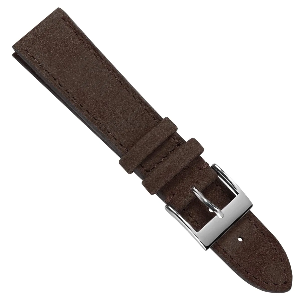 Mozet Flat Nubuck Handmade Leather Watch Strap - Chocolate Brown