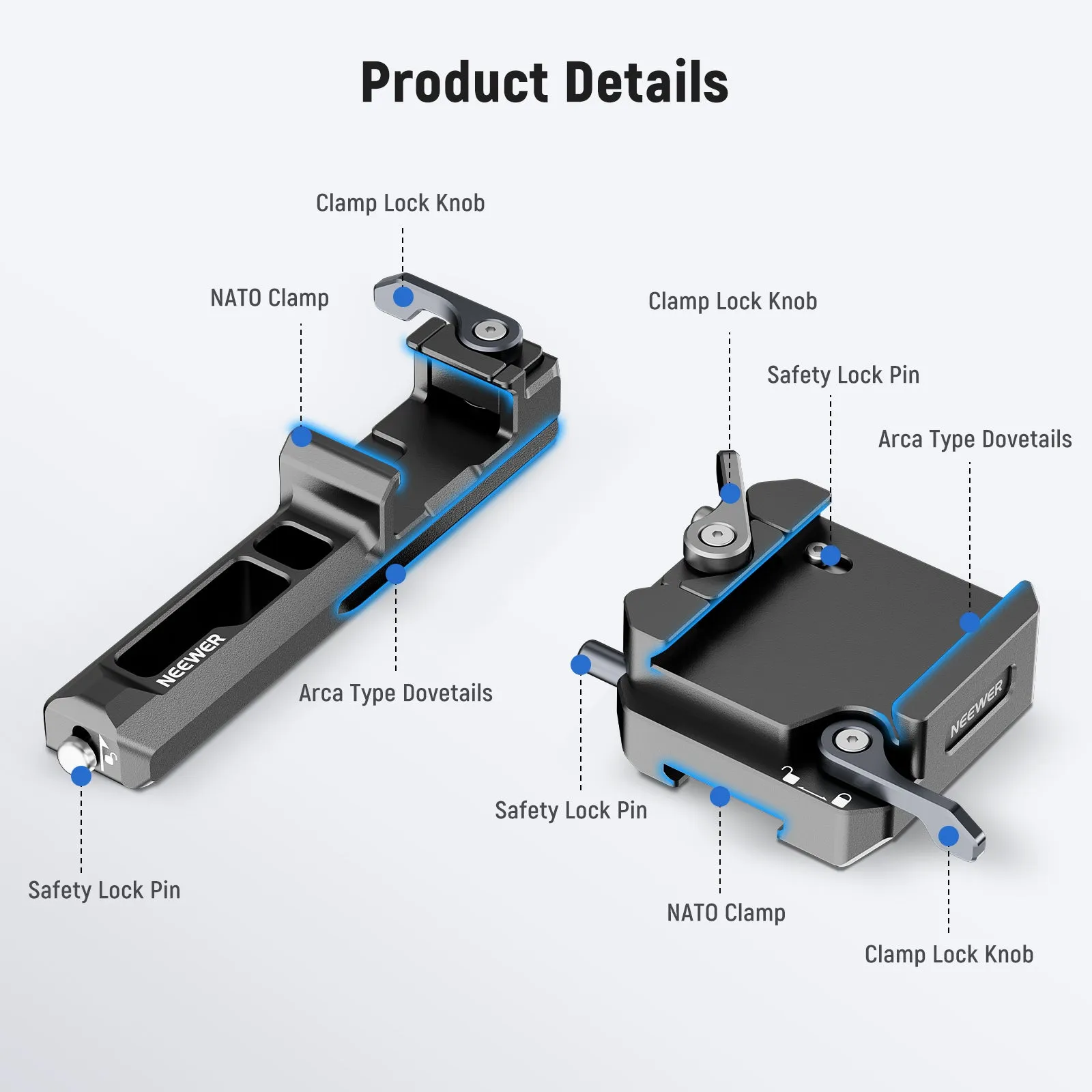 NEEWER GA013 Extended Vertical Arm & Arca Type QR Plate Kit for DJI RS 3 Mini