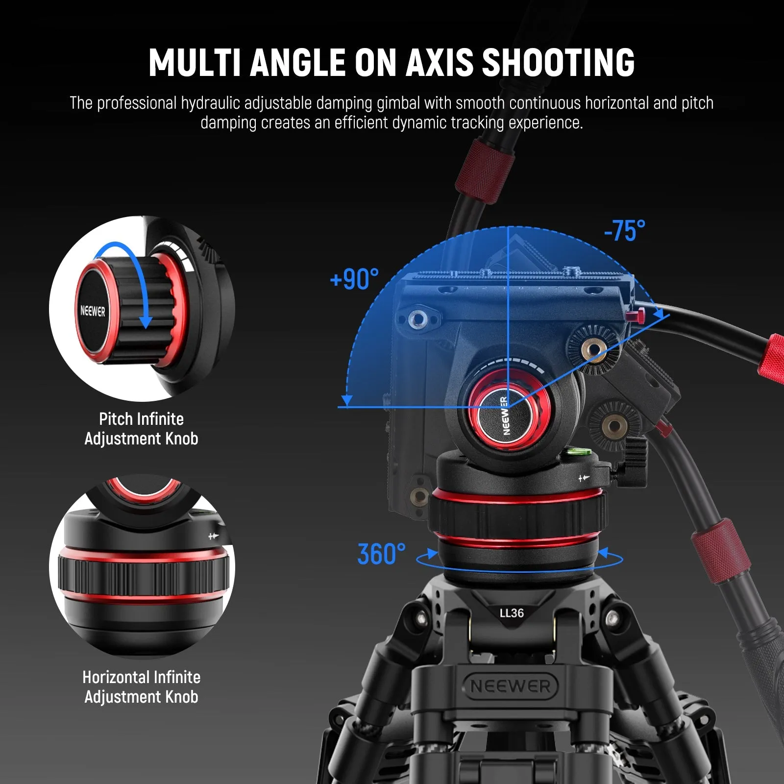 NEEWER LL36 78" Carbon Fiber Tripod with Damping Adjustable Fluid Head