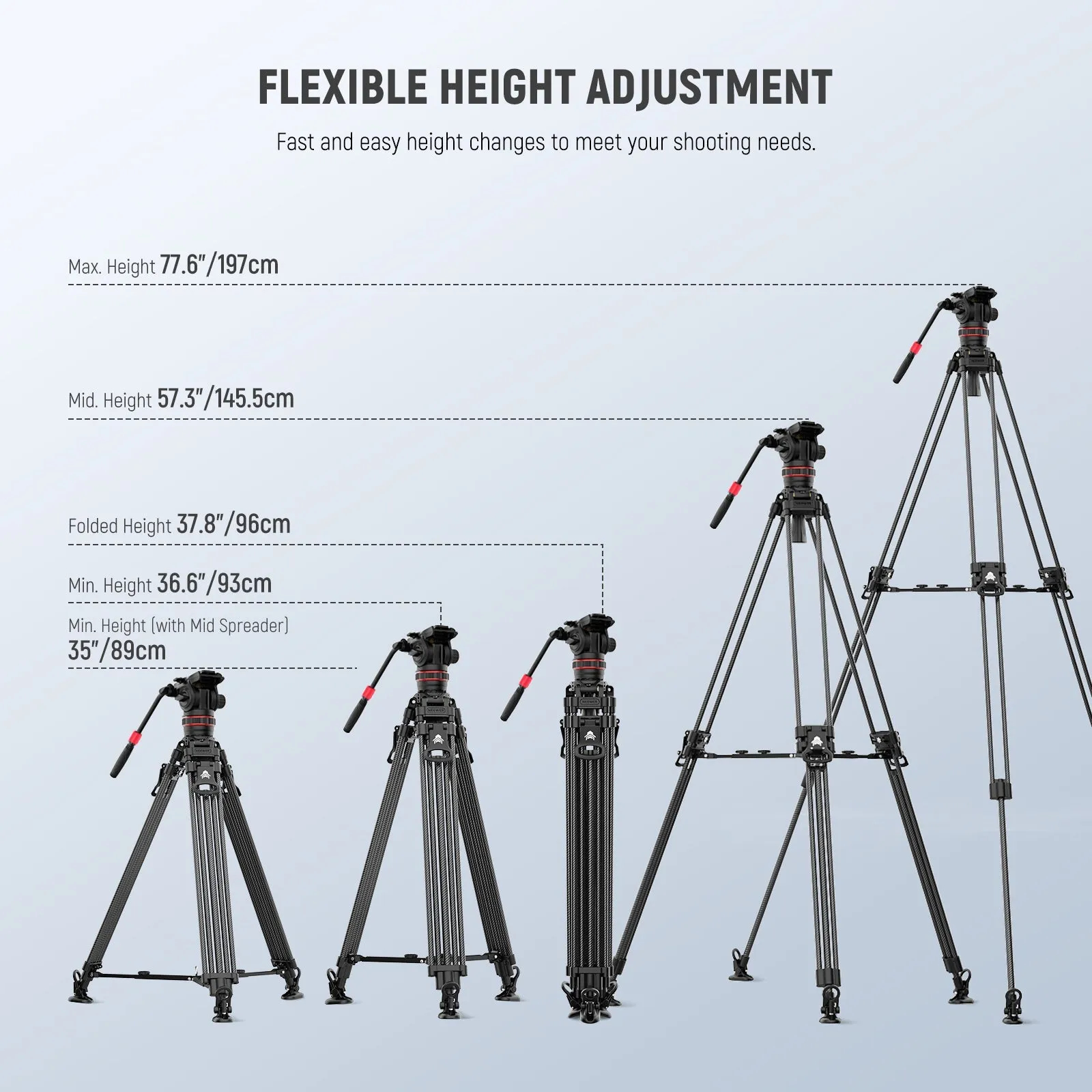 NEEWER LL36 78" Carbon Fiber Tripod with Damping Adjustable Fluid Head