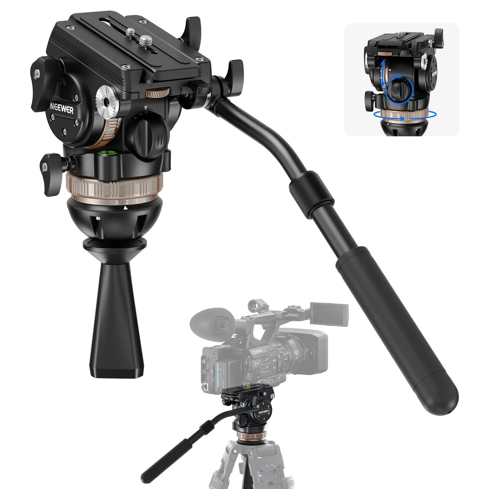 NEEWER TH45 Tripod Fluid Head with Adjustable Damping