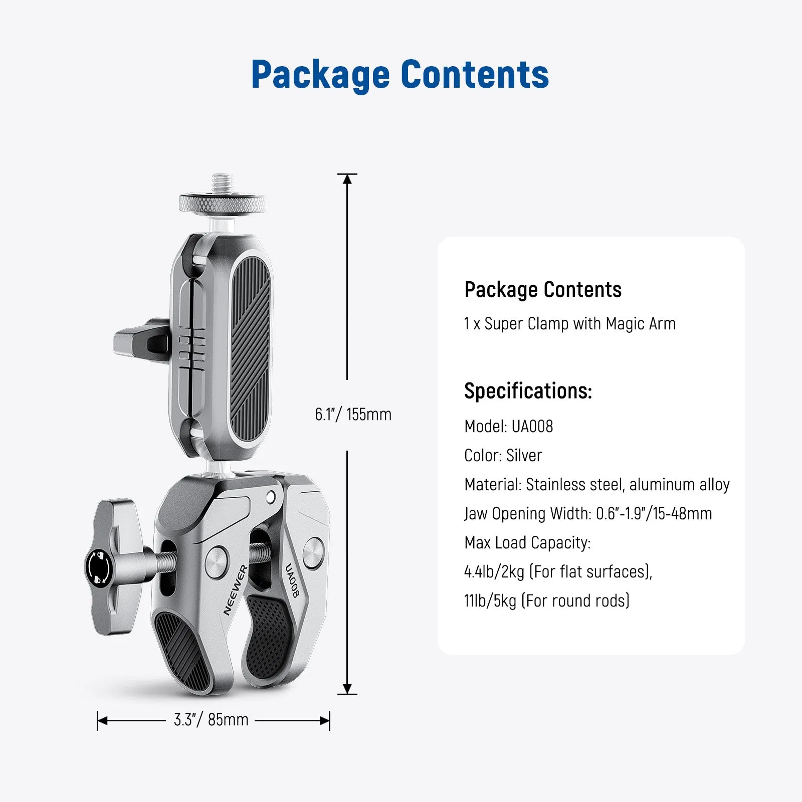 NEEWER UA008 Super Clamp with 3" Dual Ballhead Magic Arm