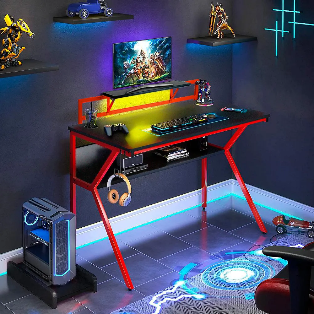 Neo Red Ergonomic 2 Tier Gaming Computer Office Desk