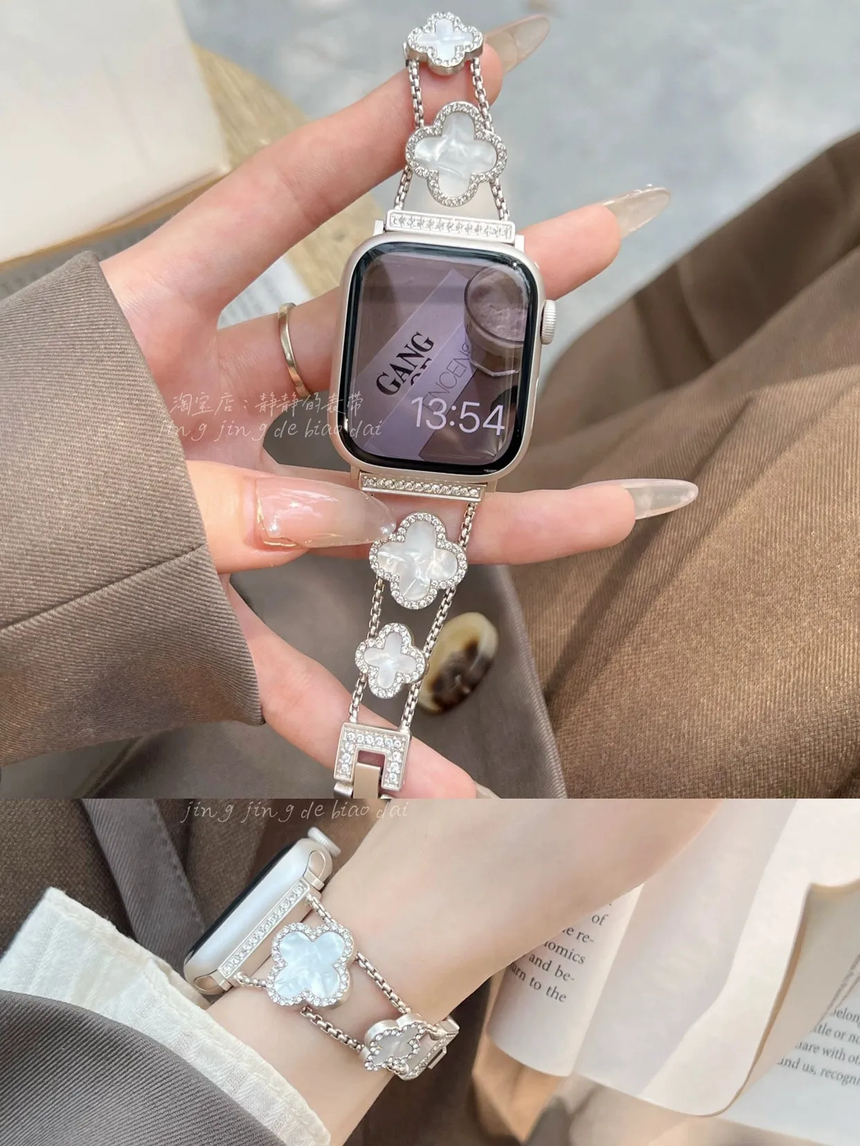 New Arrival Chic Elegant Replacement Bands and Bezels for Apple Watch 1-9/SE S9 apple watch 9 Generation 876se made of Stainless Steel Rhinestones Pearls and MORE