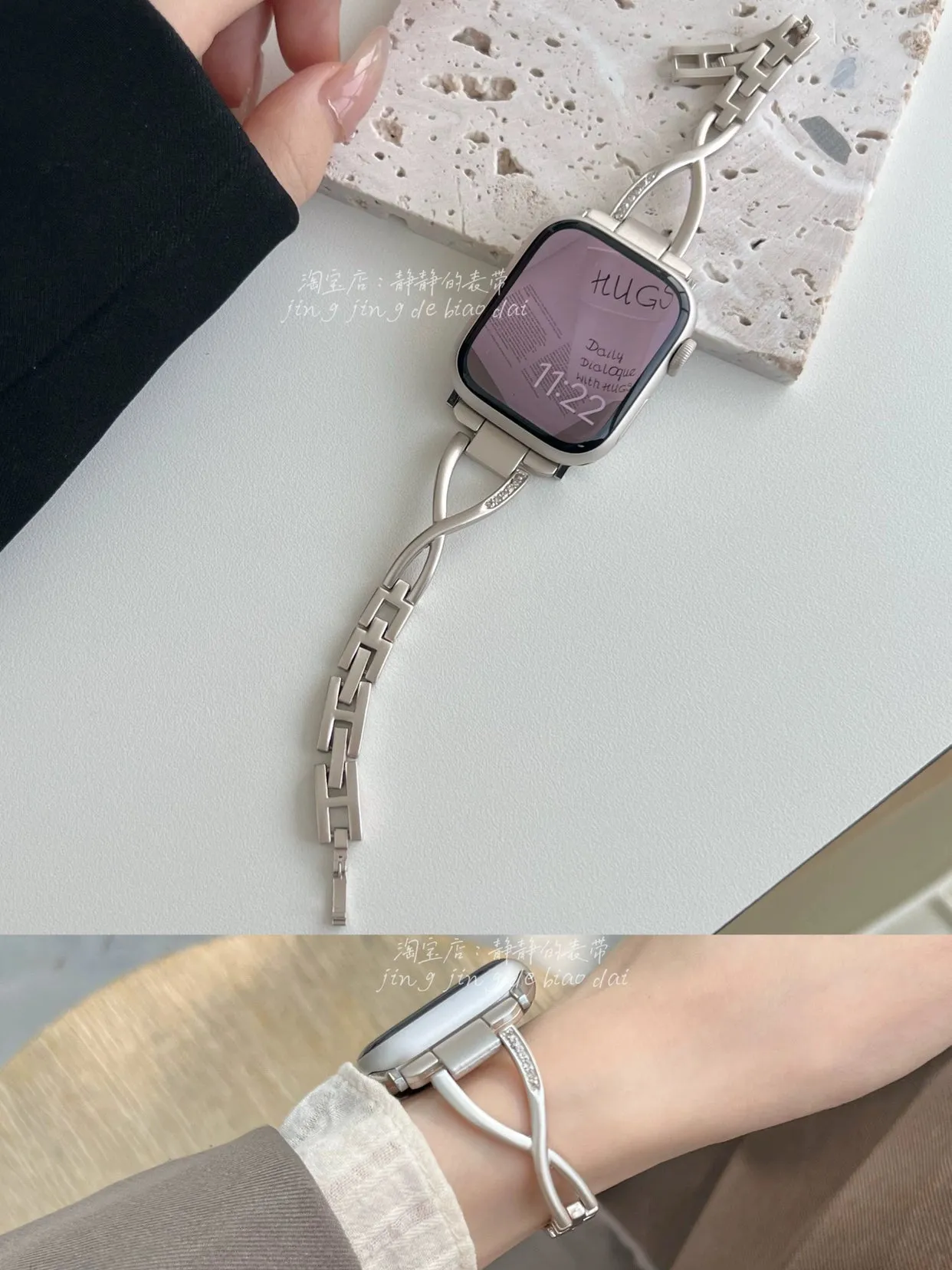 New Arrival Chic Elegant Replacement Bands and Bezels for Apple Watch 1-9/SE S9 apple watch 9 Generation 876se made of Stainless Steel Rhinestones Pearls and MORE