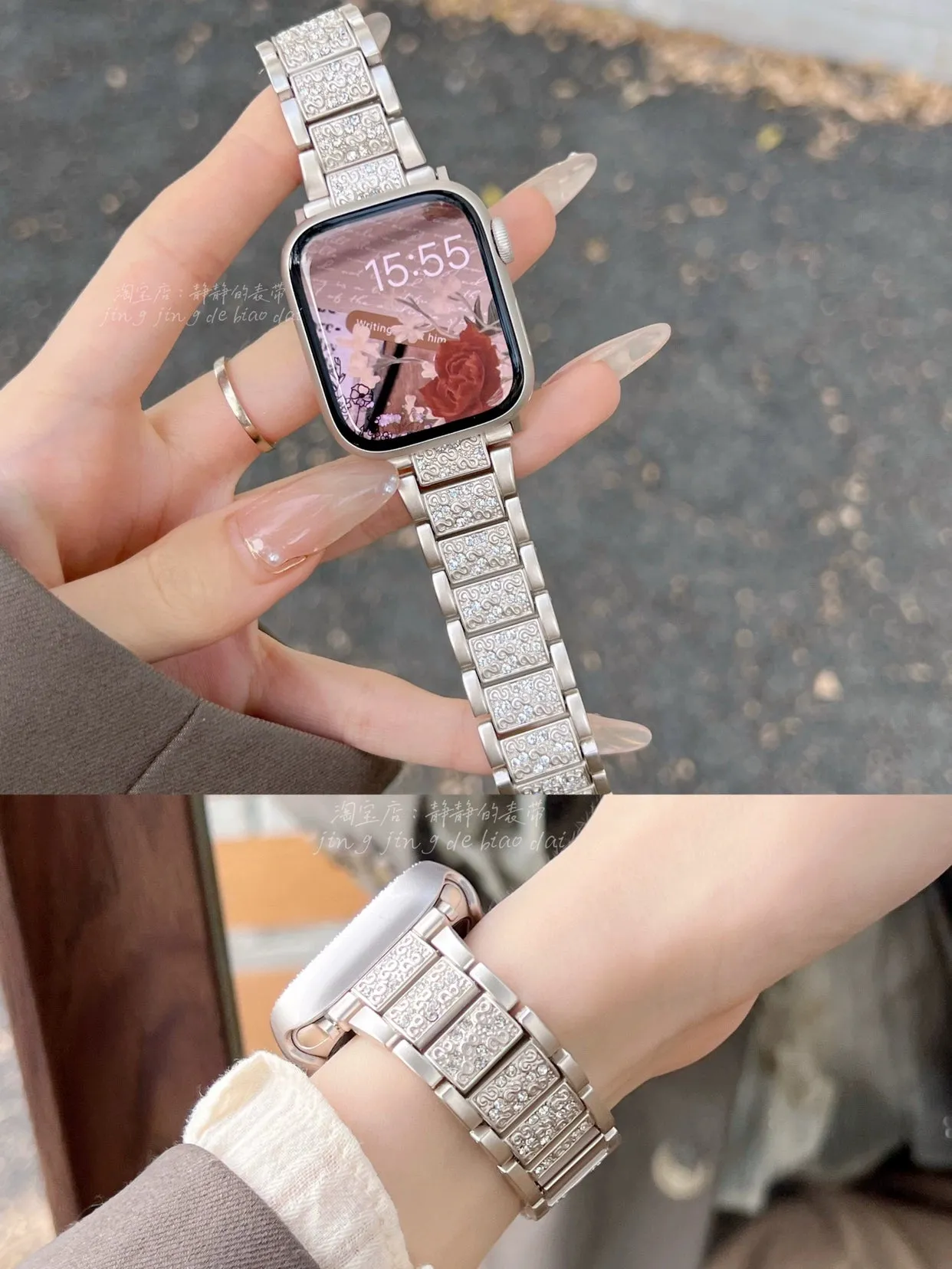 New Arrival Chic Elegant Replacement Bands and Bezels for Apple Watch 1-9/SE S9 apple watch 9 Generation 876se made of Stainless Steel Rhinestones Pearls and MORE