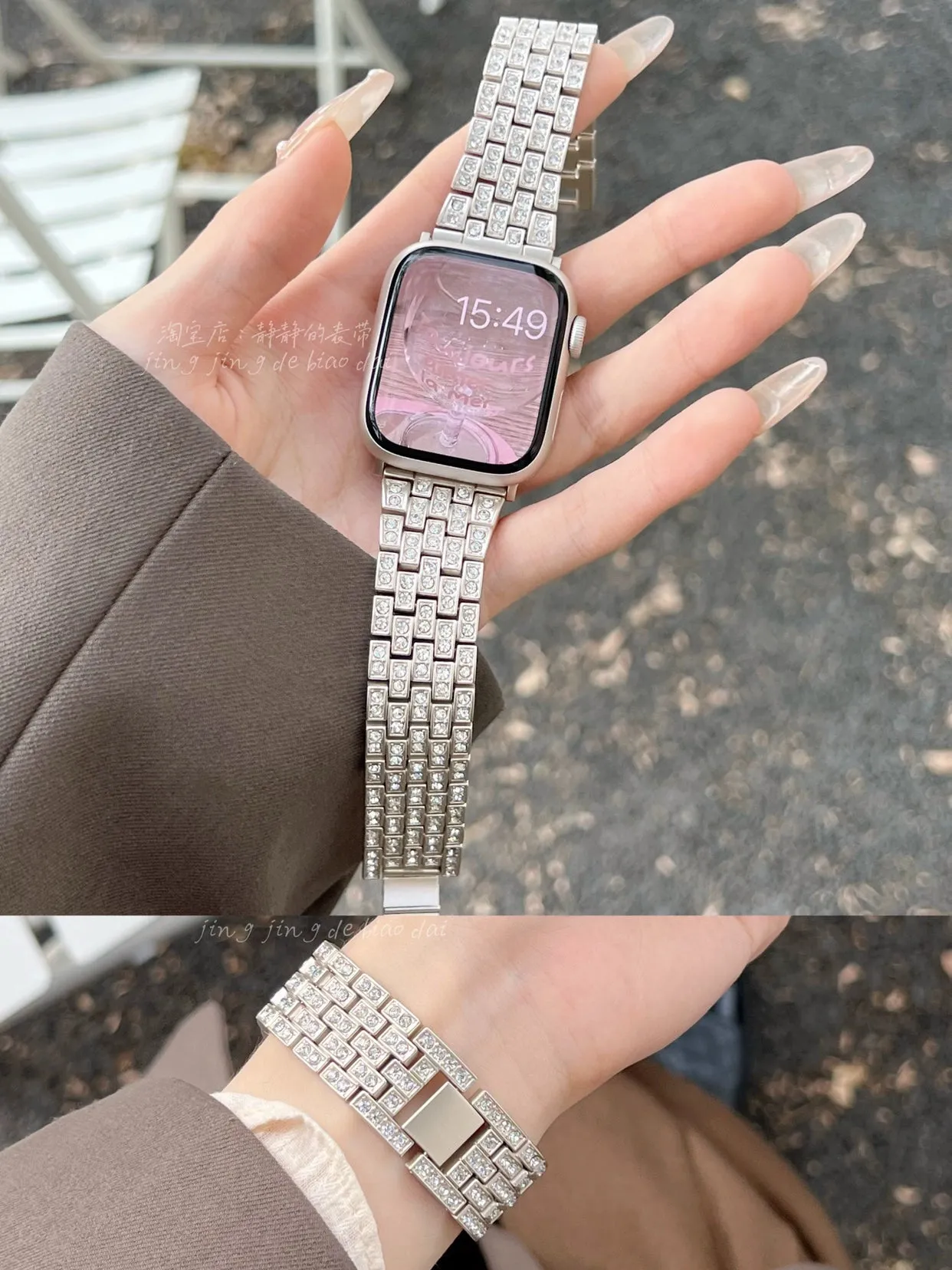 New Arrival Chic Elegant Replacement Bands and Bezels for Apple Watch 1-9/SE S9 apple watch 9 Generation 876se made of Stainless Steel Rhinestones Pearls and MORE