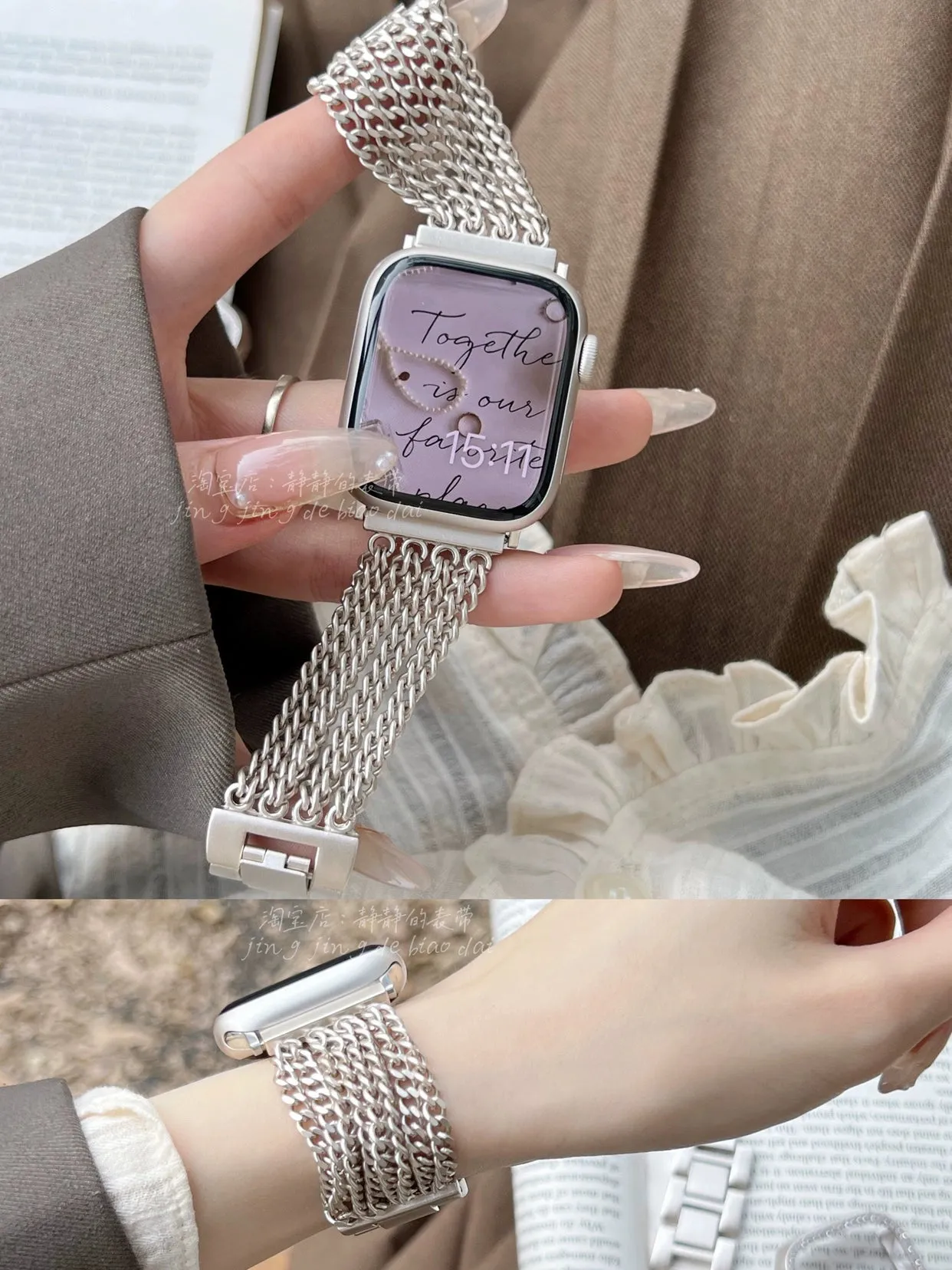 New Arrival Chic Elegant Replacement Bands and Bezels for Apple Watch 1-9/SE S9 apple watch 9 Generation 876se made of Stainless Steel Rhinestones Pearls and MORE