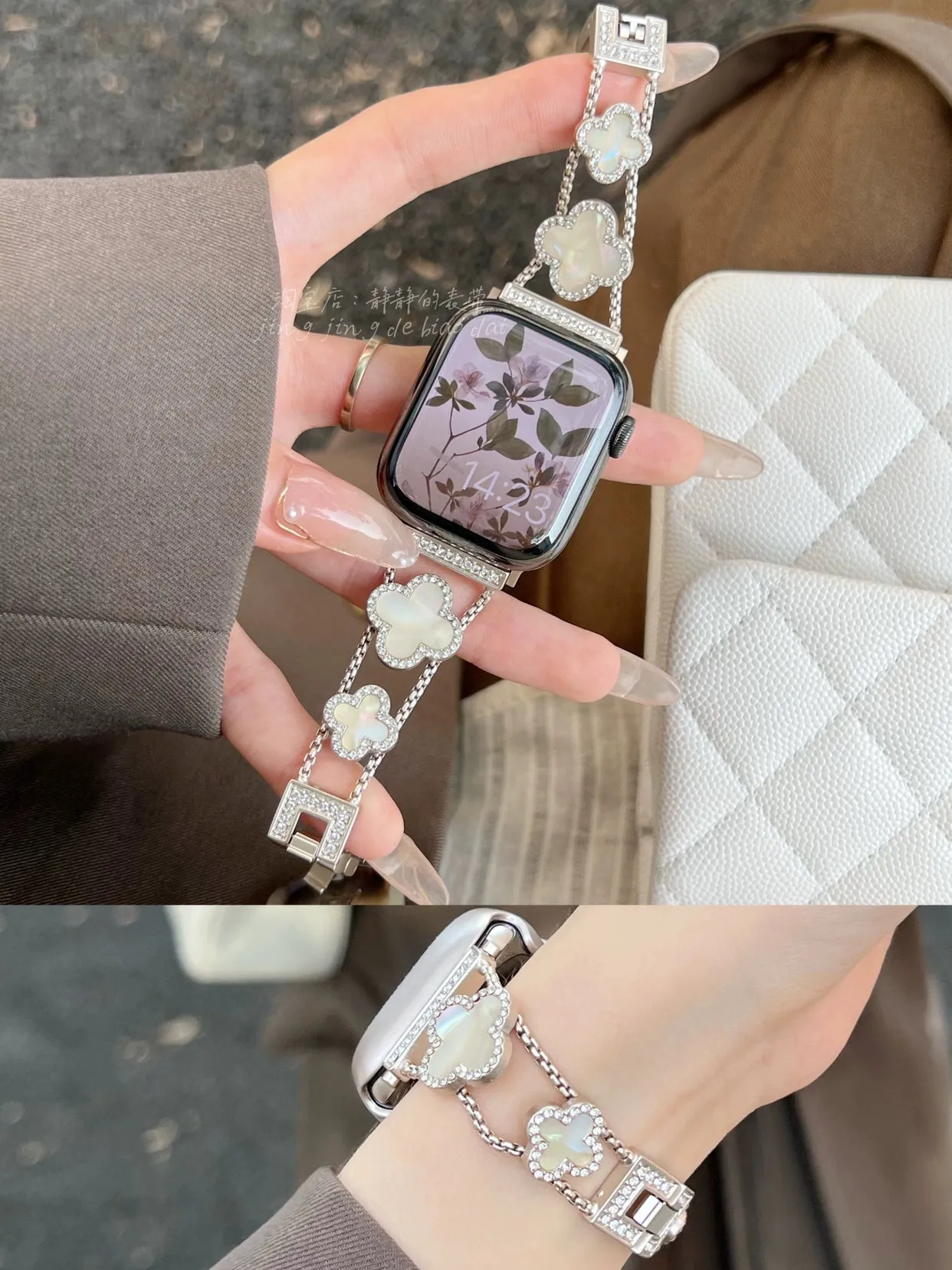 New Arrival Chic Elegant Replacement Bands and Bezels for Apple Watch 1-9/SE S9 apple watch 9 Generation 876se made of Stainless Steel Rhinestones Pearls and MORE