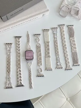 New Arrival Chic Elegant Replacement Bands and Bezels for Apple Watch 1-9/SE S9 apple watch 9 Generation 876se made of Stainless Steel Rhinestones Pearls and MORE