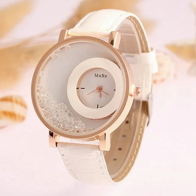 New Top Luxury Brand Leather Quartz Watch Women Ladies Fashion Bracelet Rhinestone Wristwatches Clock female relogio feminino