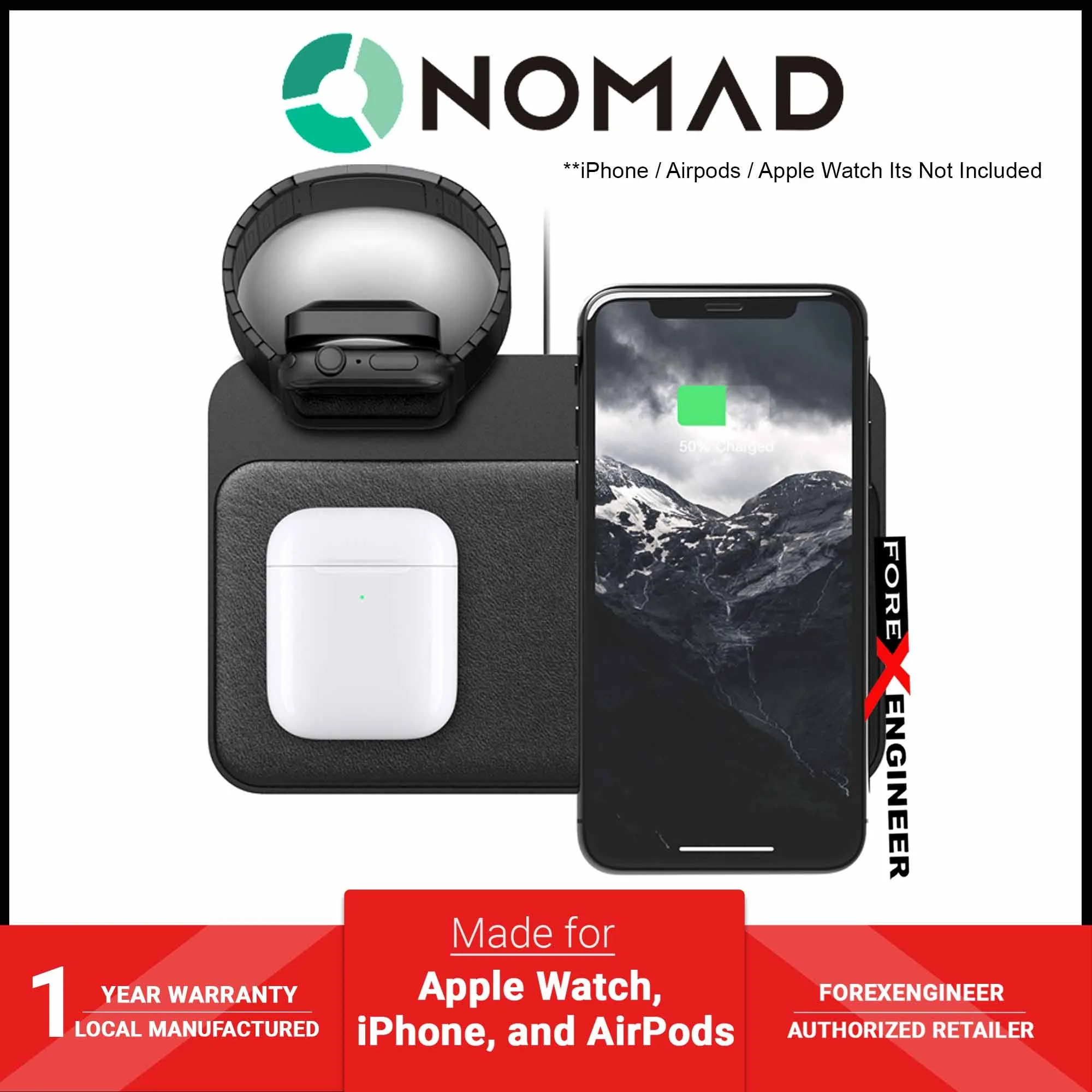 Nomad Base Station Horween Leather Charging Pad for Apple Watch - Version 2