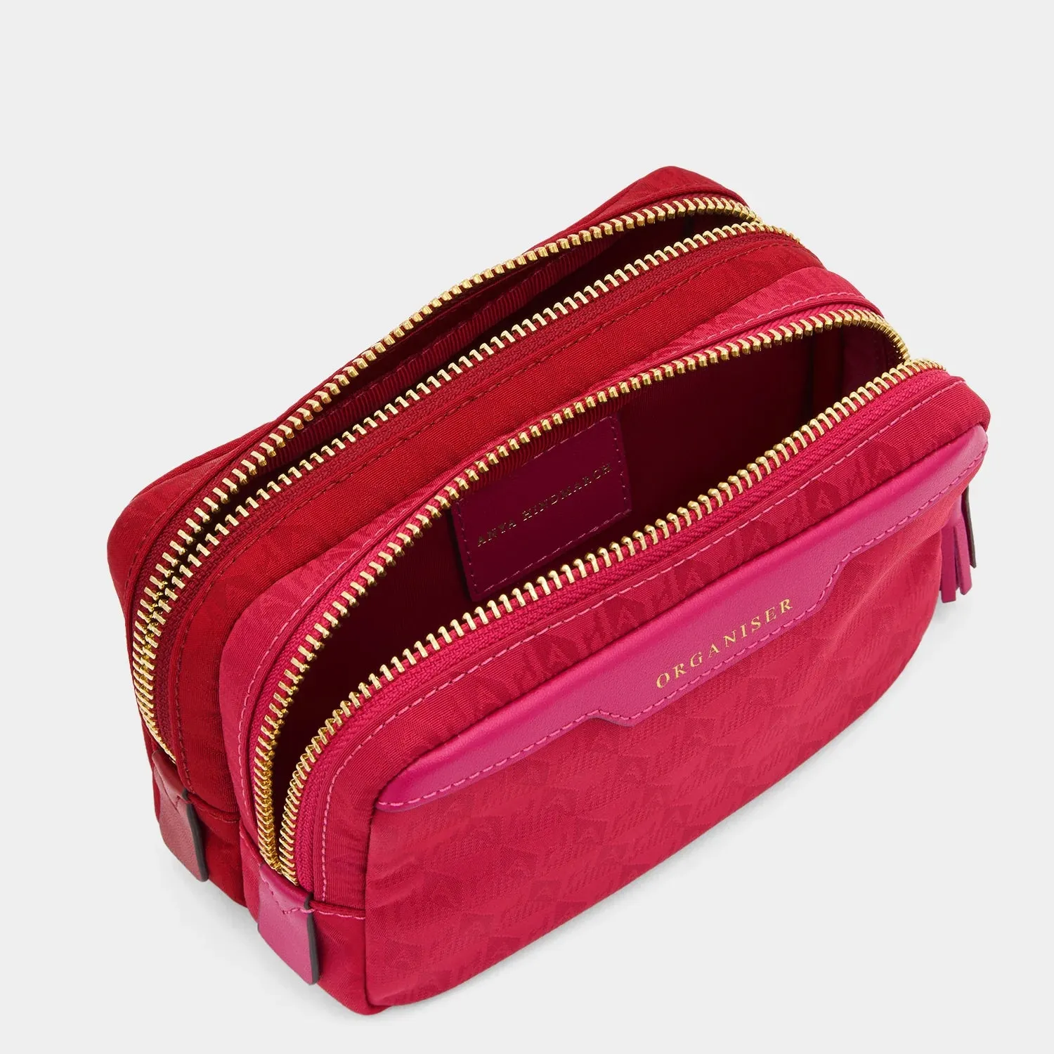 Organiser Duo Pouch in Magenta AH Logo Nylon with Red