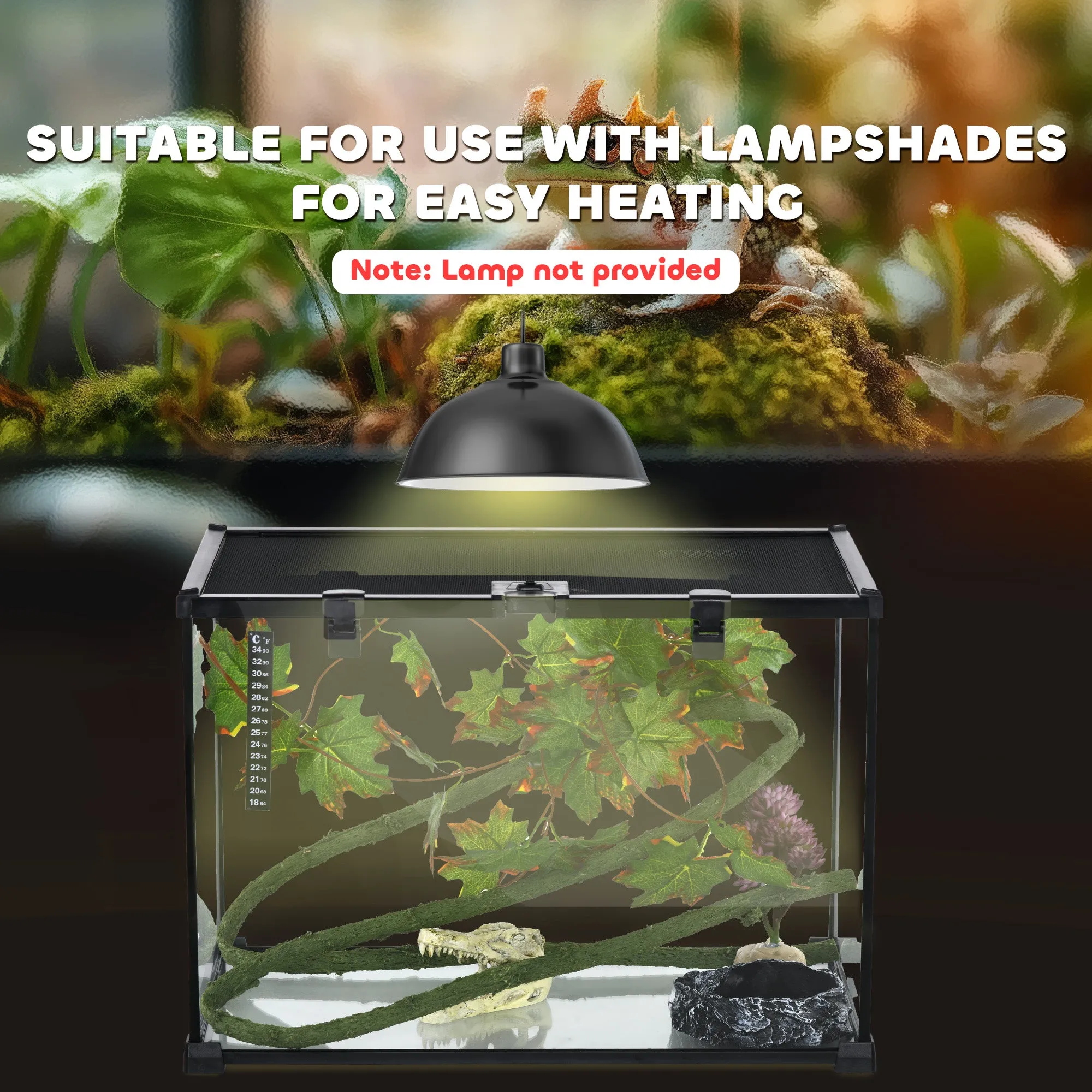 PawHut Glass Reptile Terrarium with Thermometer, Decor Kit, Heated - Black