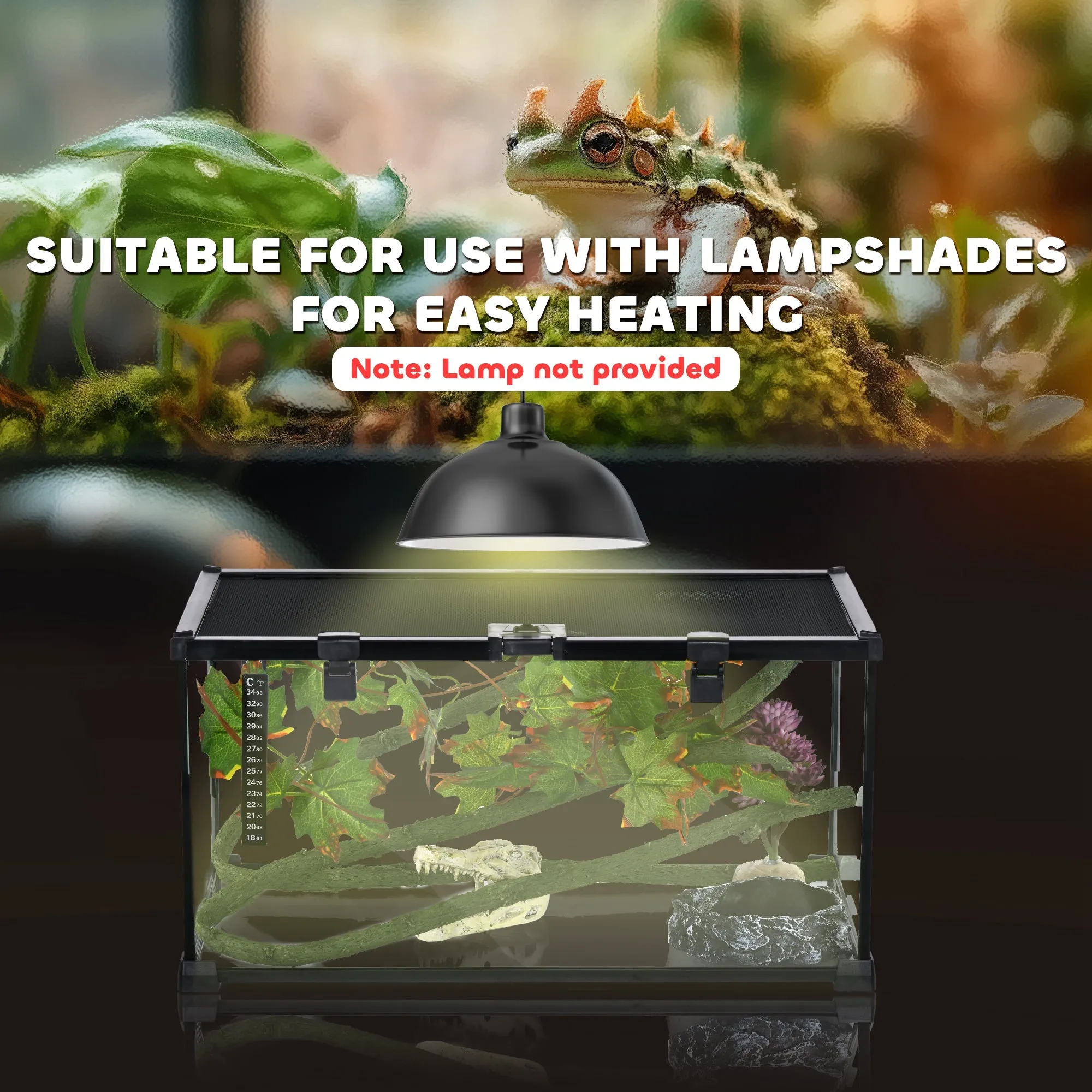 PawHut Glass Reptile Terrarium with Thermometer, Decor Kit, Heated - Black