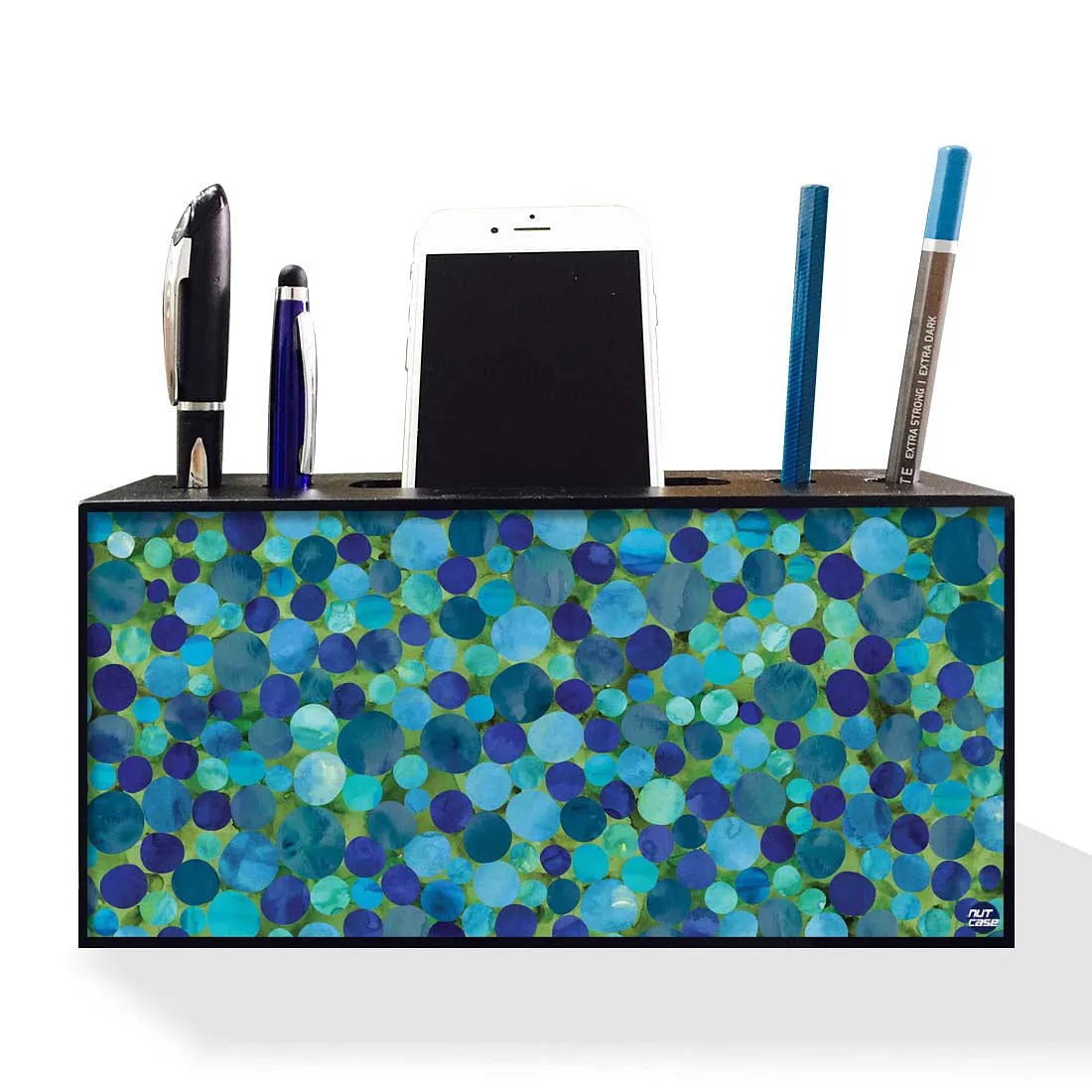 Pen Mobile Stand Holder Desk Organizer - Ploka Dots Blue