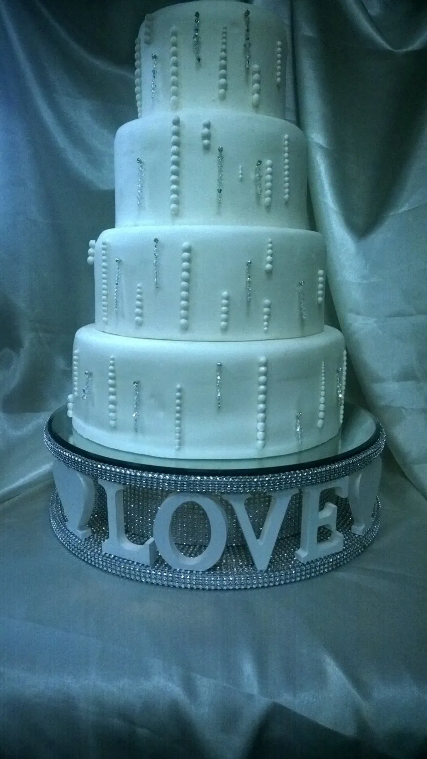 Personalised Cake stand ,carved wooden words wedding.birthday cake base   lights , RHINESTONE EFFECT FINISH