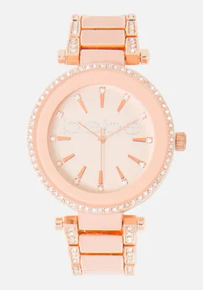 Pink Enamel And Crystal Bebe Logo Watch